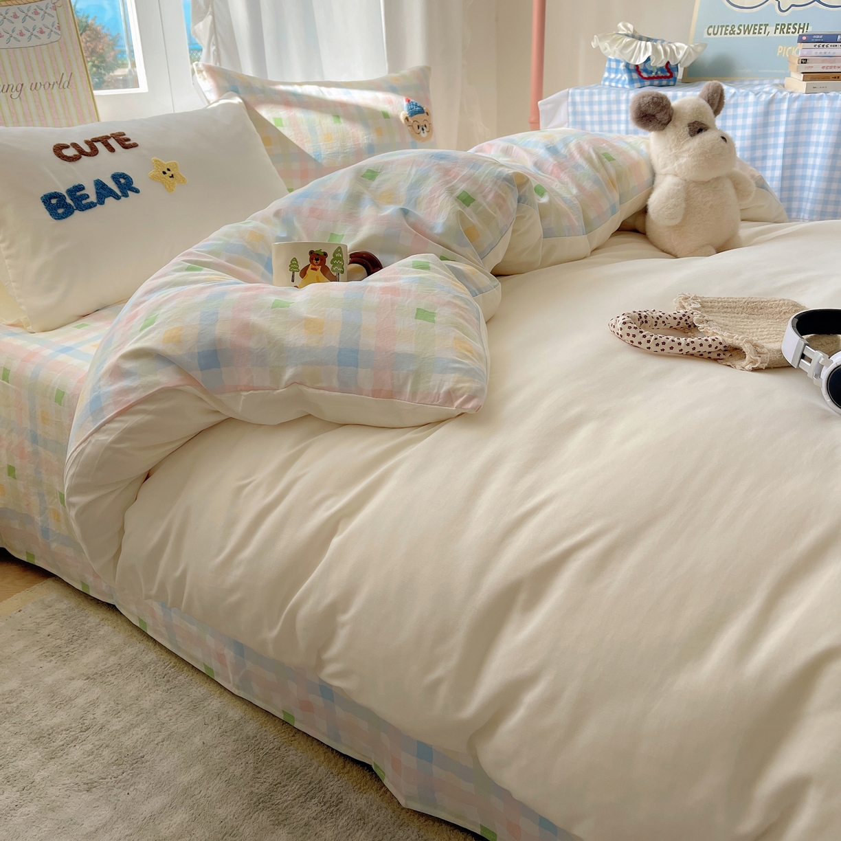 91家纺网 家纺一手货源 找家纺 韩都家居 2026春夏新款亲肤舒适毛巾绣四件套（包含买家秀原图） 小熊星星