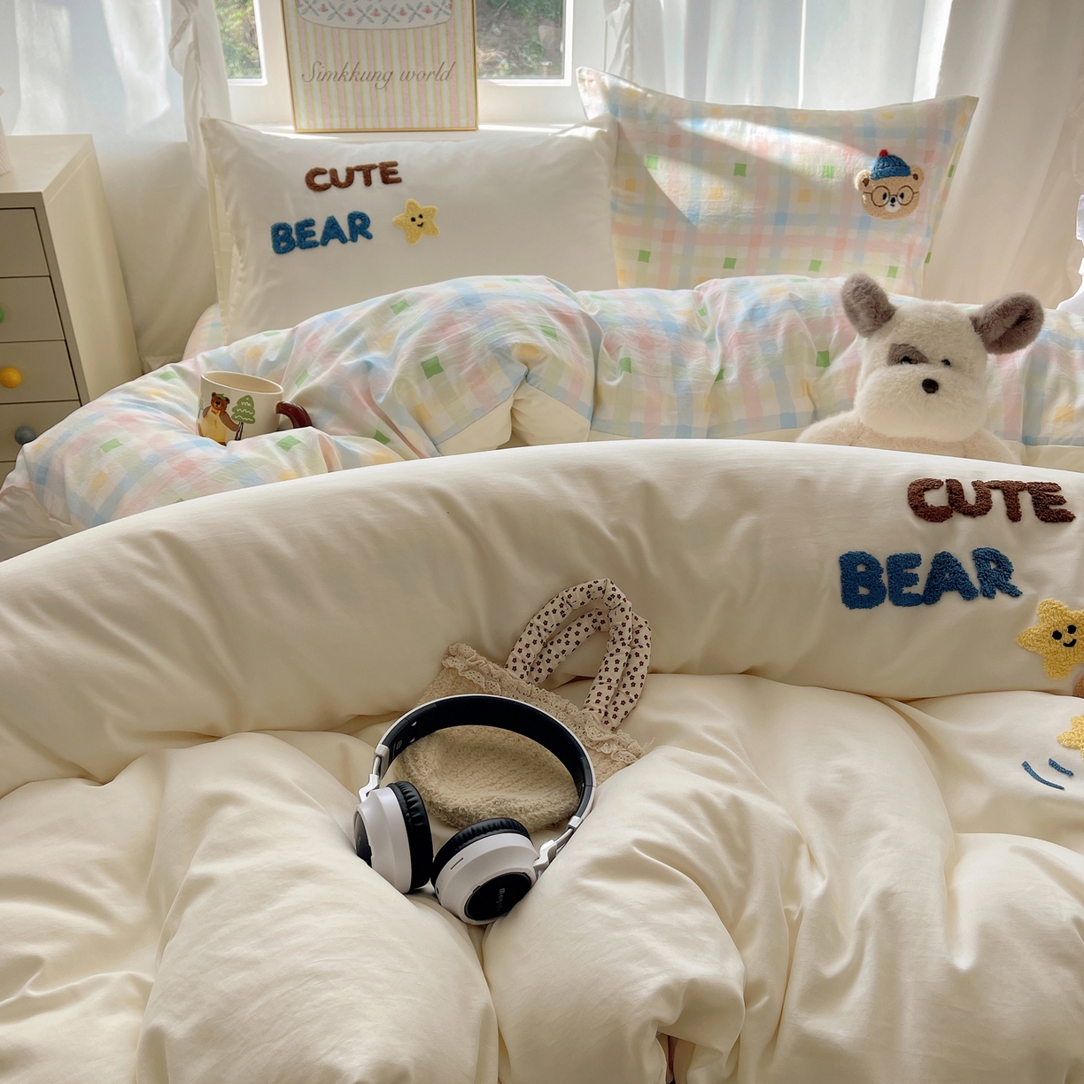 91家纺网 家纺一手货源 找家纺 韩都家居 2026春夏新款亲肤舒适毛巾绣四件套（包含买家秀原图） 小熊星星