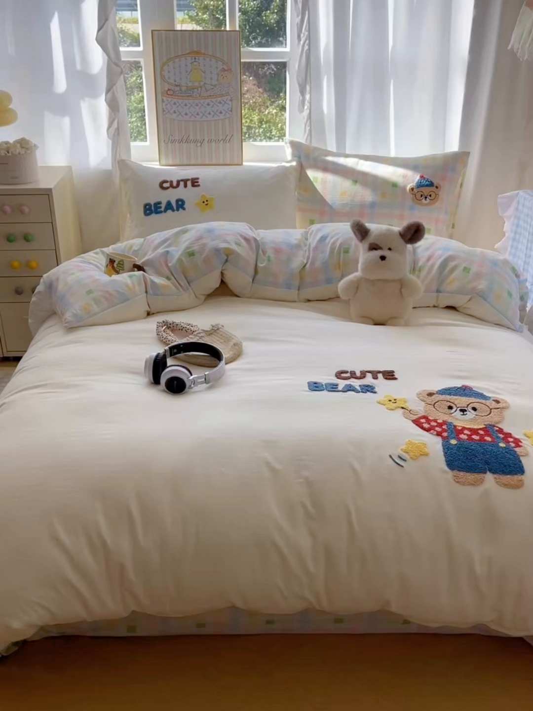 91家纺网 家纺一手货源 找家纺 韩都家居 2026春夏新款亲肤舒适毛巾绣四件套（包含买家秀原图） 小熊星星