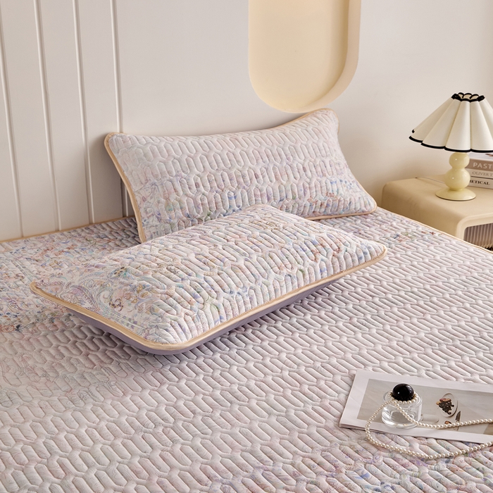 91家纺网 家纺一手货源 找家纺 羽梦家纺 2026新款冰柔丝乳胶床裙款凉席云间花境