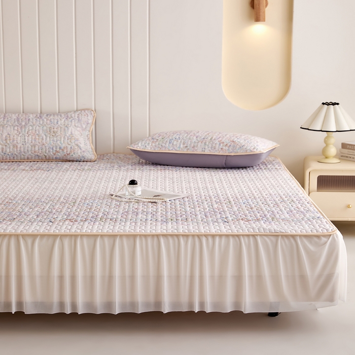 91家纺网 家纺一手货源 找家纺 羽梦家纺 2026新款冰柔丝乳胶床裙款凉席云间花境