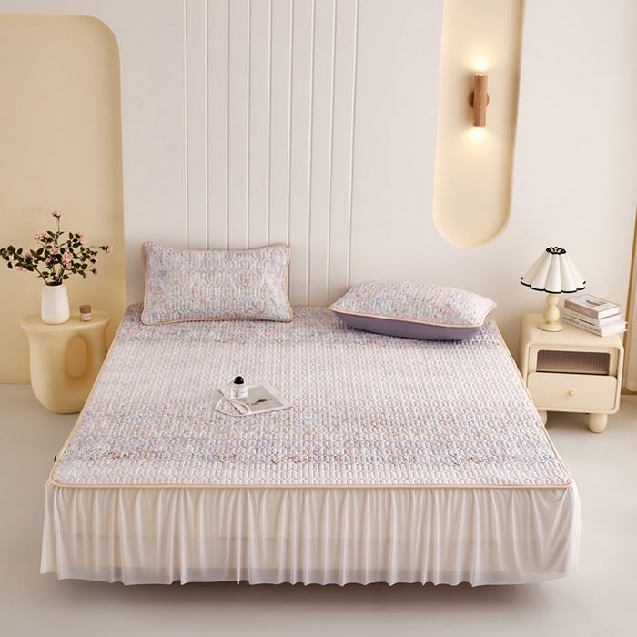 羽梦家纺 2026新款冰柔丝乳胶床裙款凉席云间花境