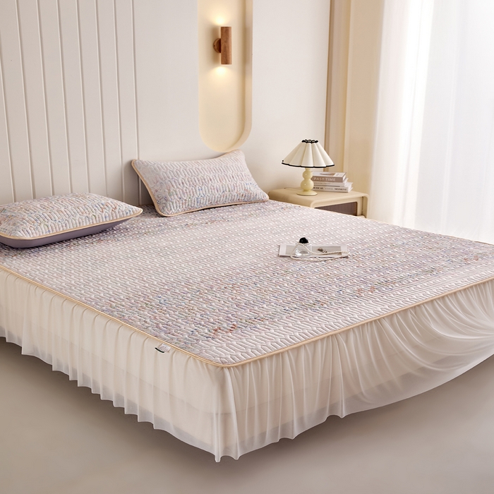 91家纺网 家纺一手货源 找家纺 羽梦家纺 2026新款冰柔丝乳胶床裙款凉席云间花境