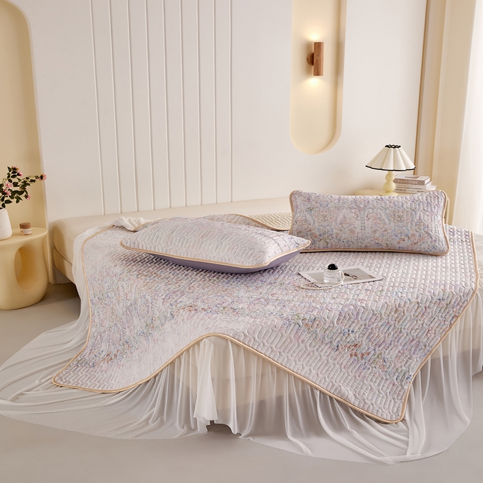 91家纺网 家纺一手货源 找家纺 羽梦家纺 2026新款冰柔丝乳胶床裙款凉席云间花境