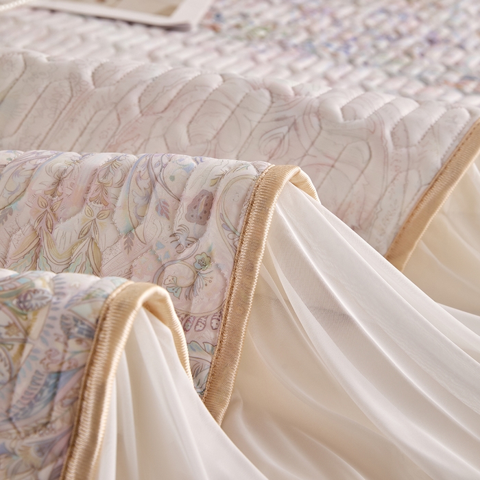 91家纺网 家纺一手货源 找家纺 羽梦家纺 2026新款冰柔丝乳胶床裙款凉席云间花境