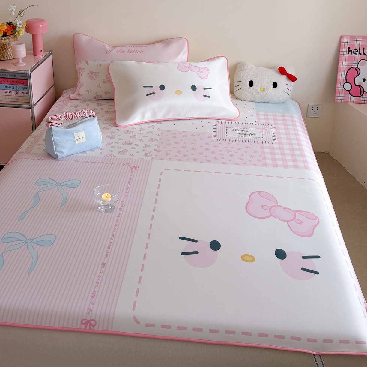 91家纺网 家纺一手货源 找家纺 美乐迪家纺 2026新款大版水光冰丝凉席席子凉席 碎花猫