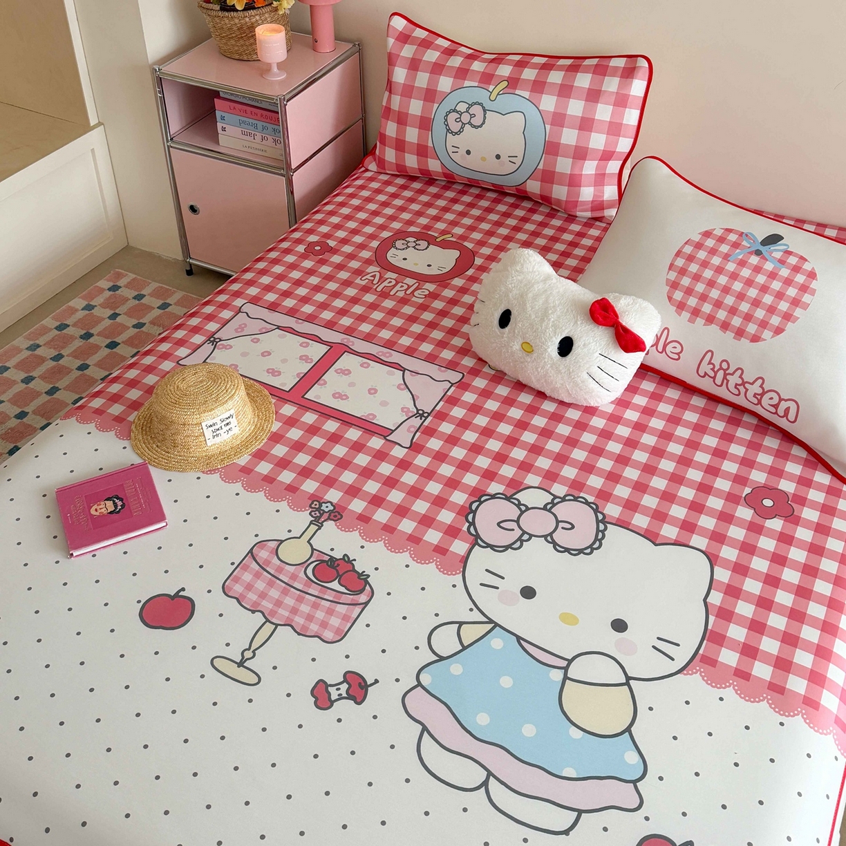 91家纺网 家纺一手货源 找家纺 美乐迪家纺 2026新款大版水光冰丝凉席席子凉席 苹果猫猫