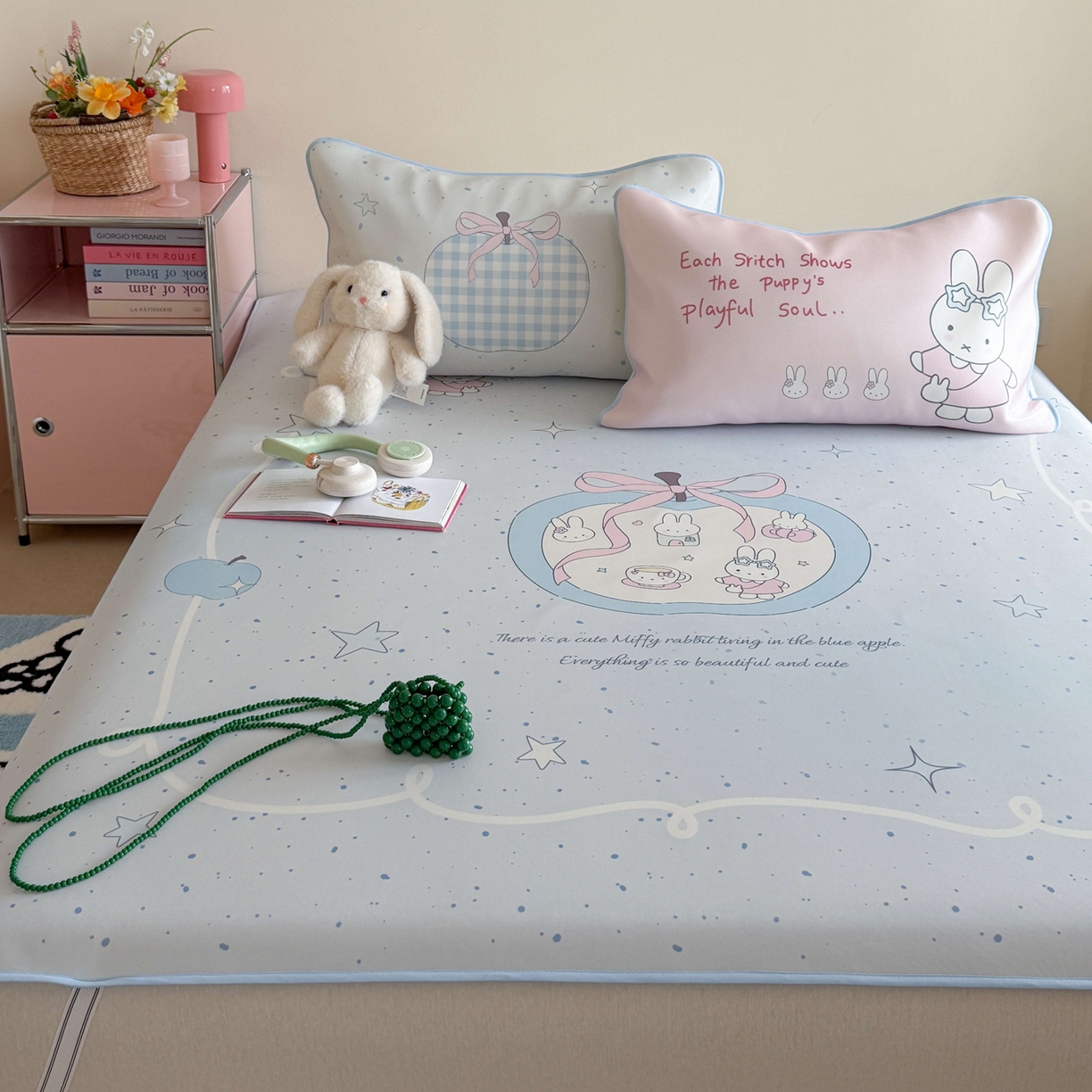 91家纺网 家纺一手货源 找家纺 美乐迪家纺 2026新款大版水光冰丝凉席席子凉席 苹果兔兔