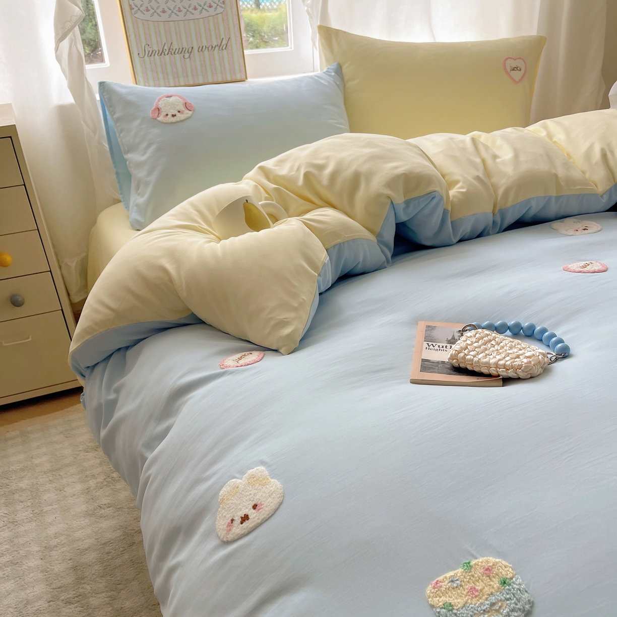 91家纺网 家纺一手货源 找家纺 韩都家居 2026春夏新款亲肤舒适毛巾绣四件套（包含买家秀原图） 音乐兔