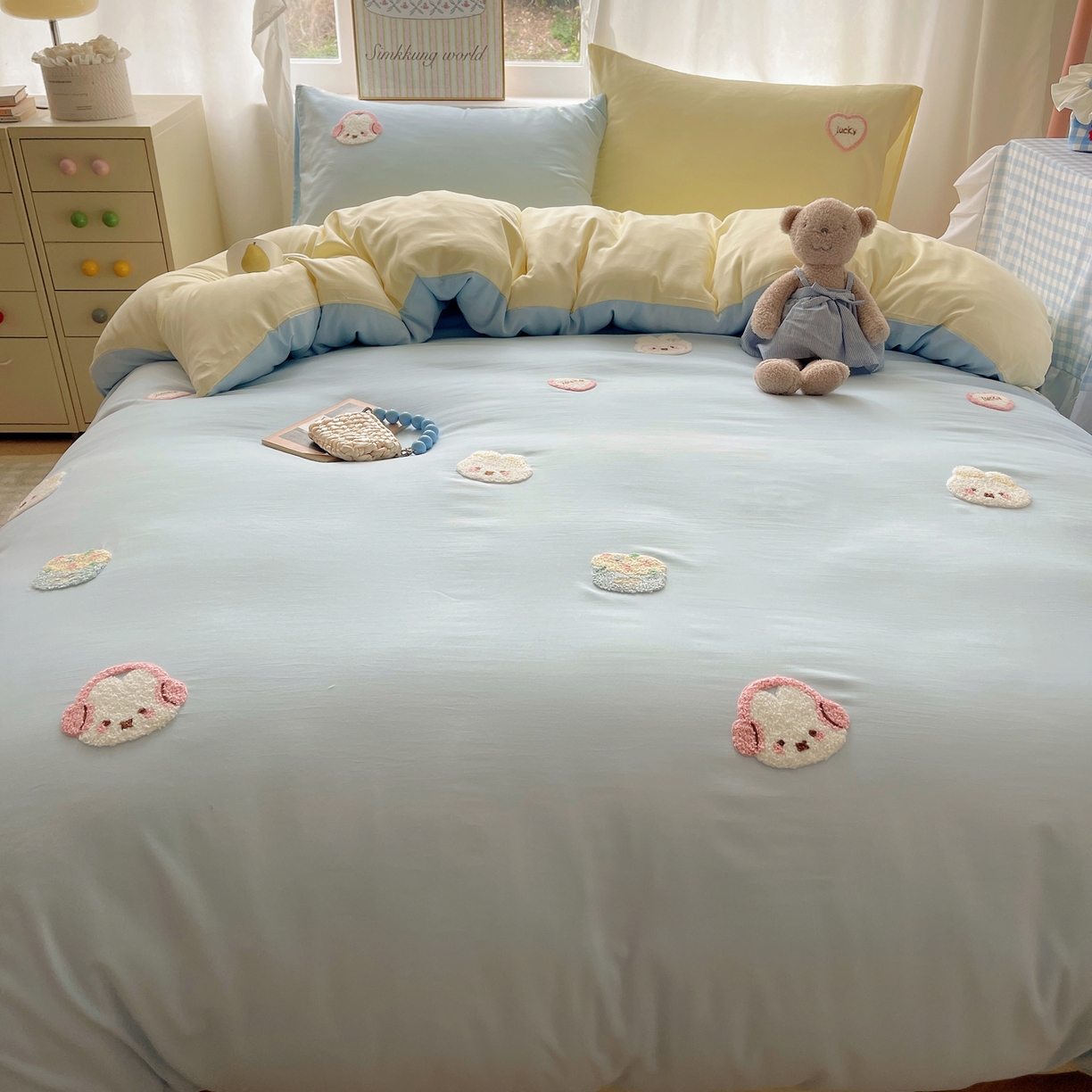 91家纺网 家纺一手货源 找家纺 韩都家居 2026春夏新款亲肤舒适毛巾绣四件套（包含买家秀原图） 音乐兔