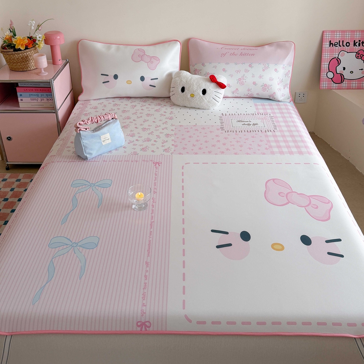 91家纺网 家纺一手货源 找家纺 美乐迪家纺 2026新款大版水光冰丝凉席席子凉席 碎花猫