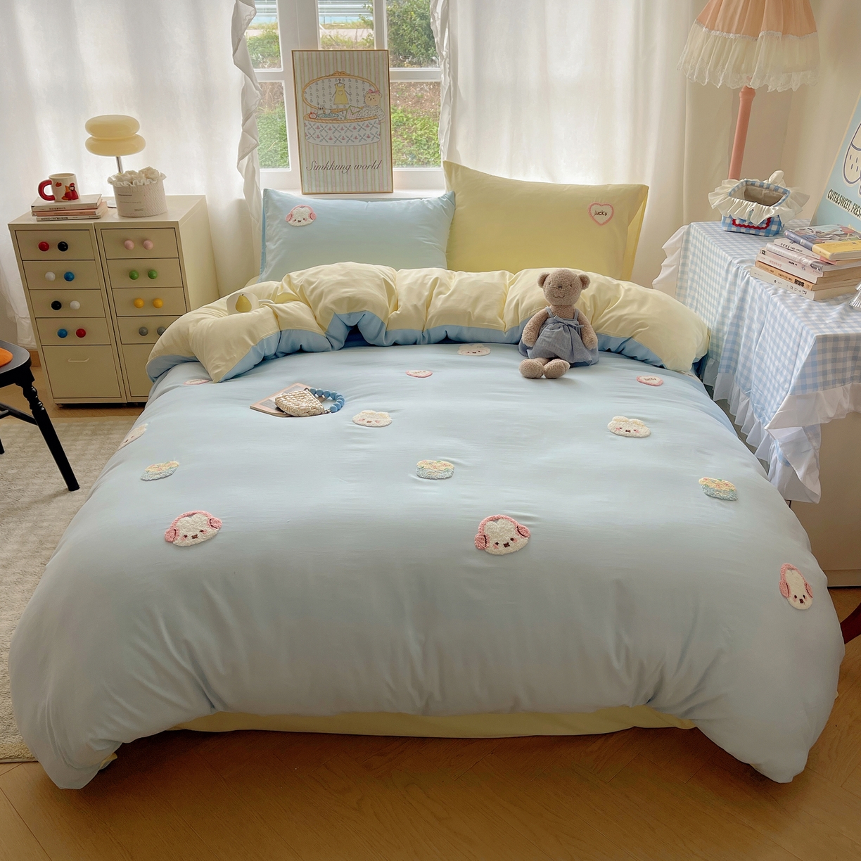 91家纺网 家纺一手货源 找家纺 韩都家居 2026春夏新款亲肤舒适毛巾绣四件套（包含买家秀原图） 音乐兔