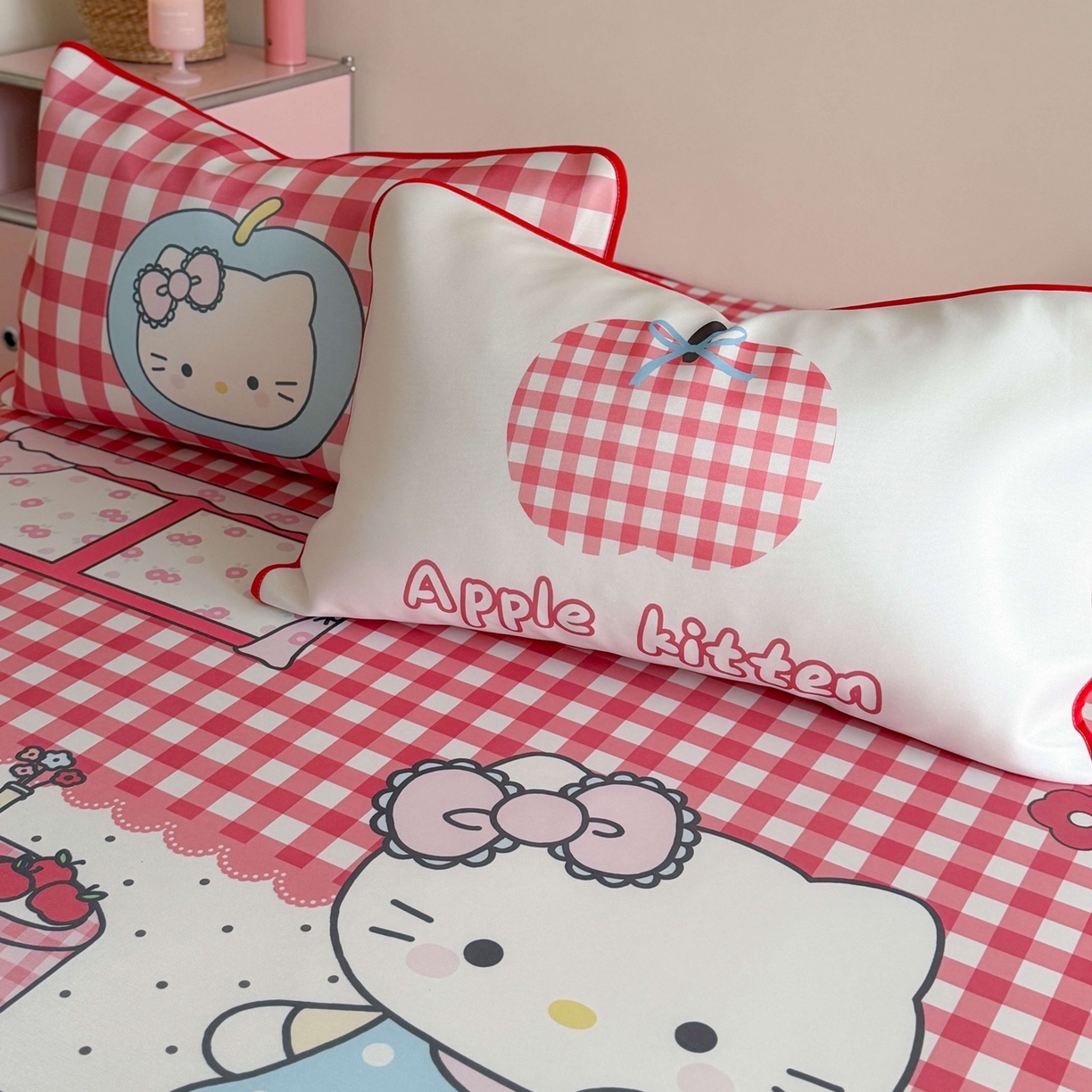 91家纺网 家纺一手货源 找家纺 美乐迪家纺 2026新款大版水光冰丝凉席席子凉席 苹果猫猫