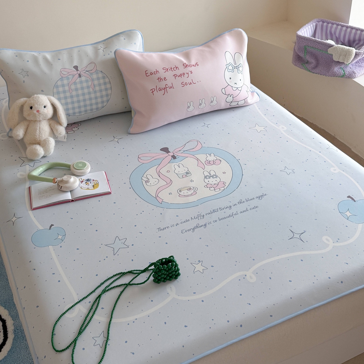 91家纺网 家纺一手货源 找家纺 美乐迪家纺 2026新款大版水光冰丝凉席席子凉席 苹果兔兔