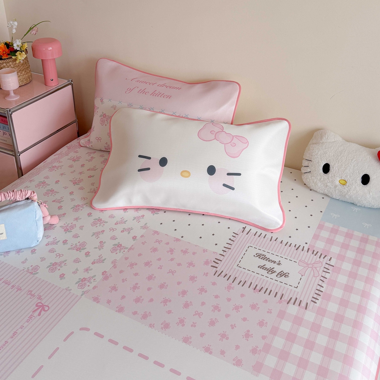 91家纺网 家纺一手货源 找家纺 美乐迪家纺 2026新款大版水光冰丝凉席席子凉席 碎花猫