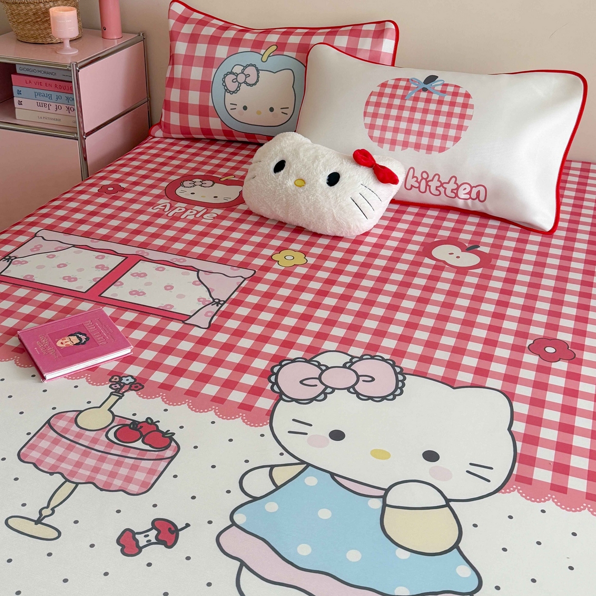 91家纺网 家纺一手货源 找家纺 美乐迪家纺 2026新款大版水光冰丝凉席席子凉席 苹果猫猫