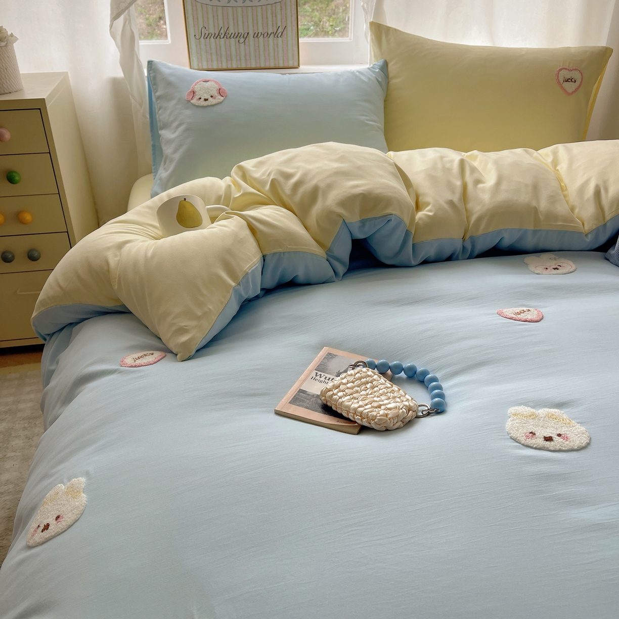 91家纺网 家纺一手货源 找家纺 韩都家居 2026春夏新款亲肤舒适毛巾绣四件套（包含买家秀原图） 音乐兔