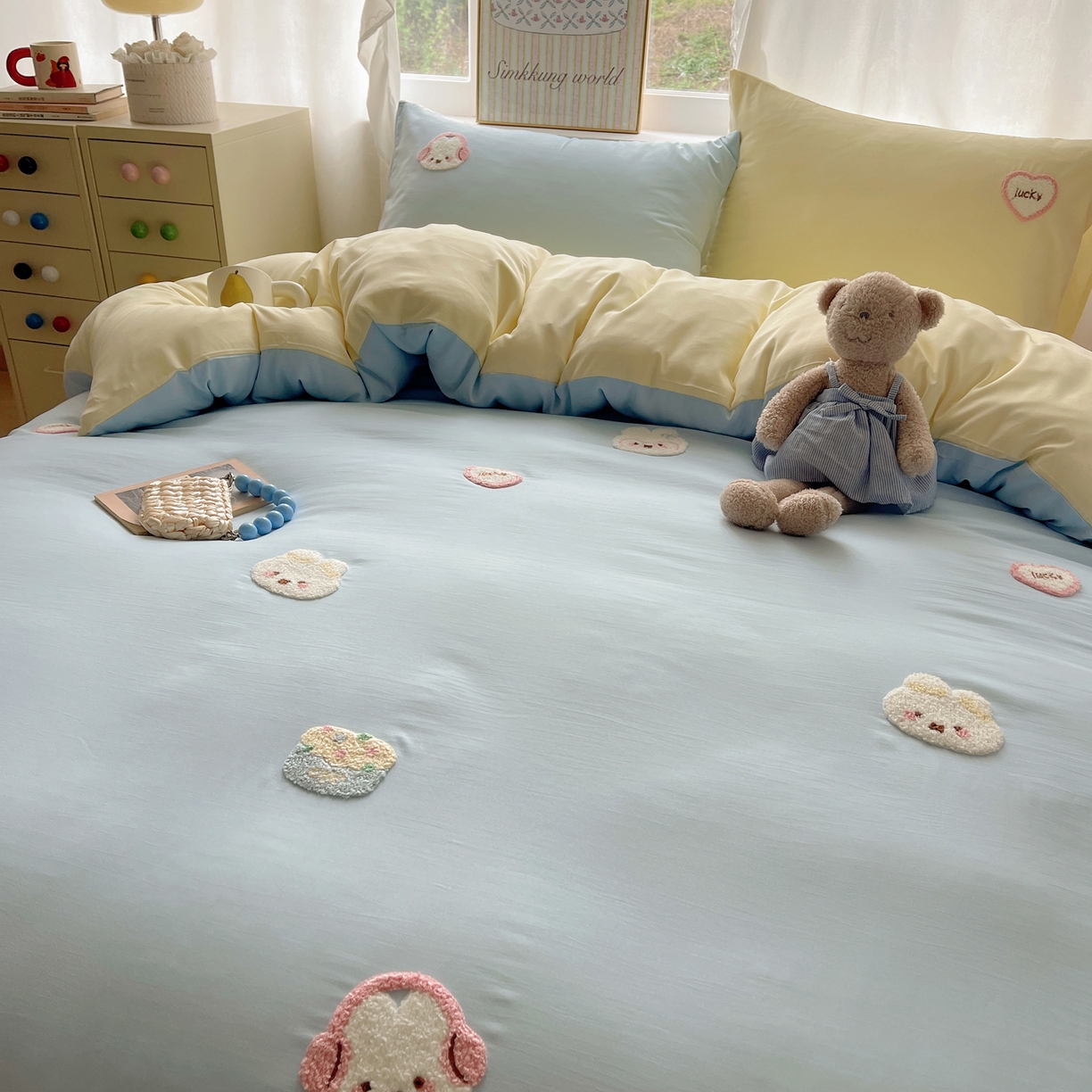 91家纺网 家纺一手货源 找家纺 韩都家居 2026春夏新款亲肤舒适毛巾绣四件套（包含买家秀原图） 音乐兔