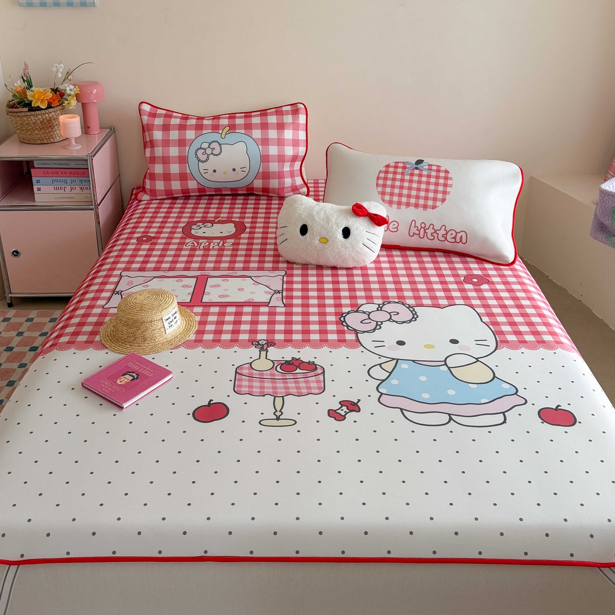 91家纺网 家纺一手货源 找家纺 美乐迪家纺 2026新款大版水光冰丝凉席席子凉席 苹果猫猫