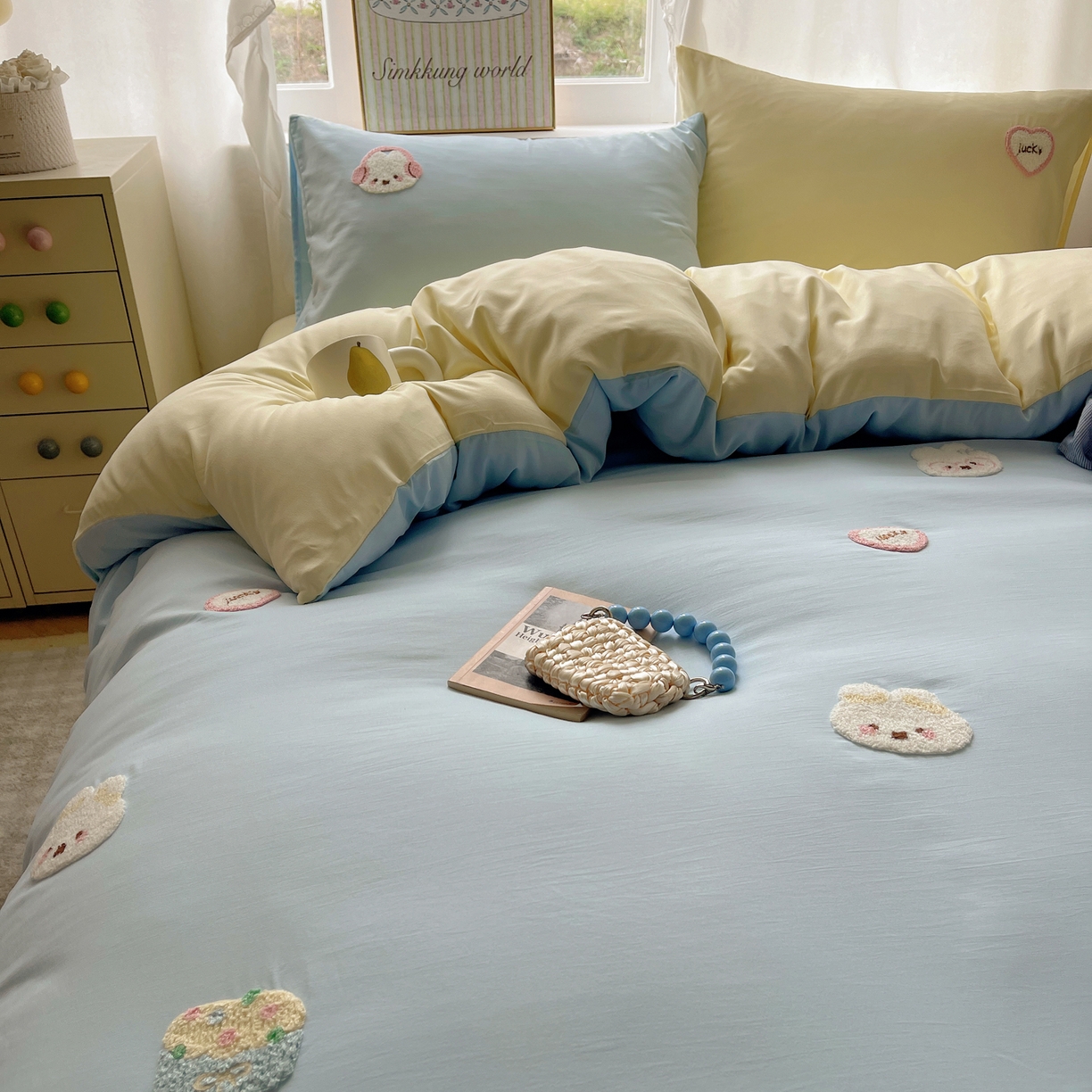 91家纺网 家纺一手货源 找家纺 韩都家居 2026春夏新款亲肤舒适毛巾绣四件套（包含买家秀原图） 音乐兔