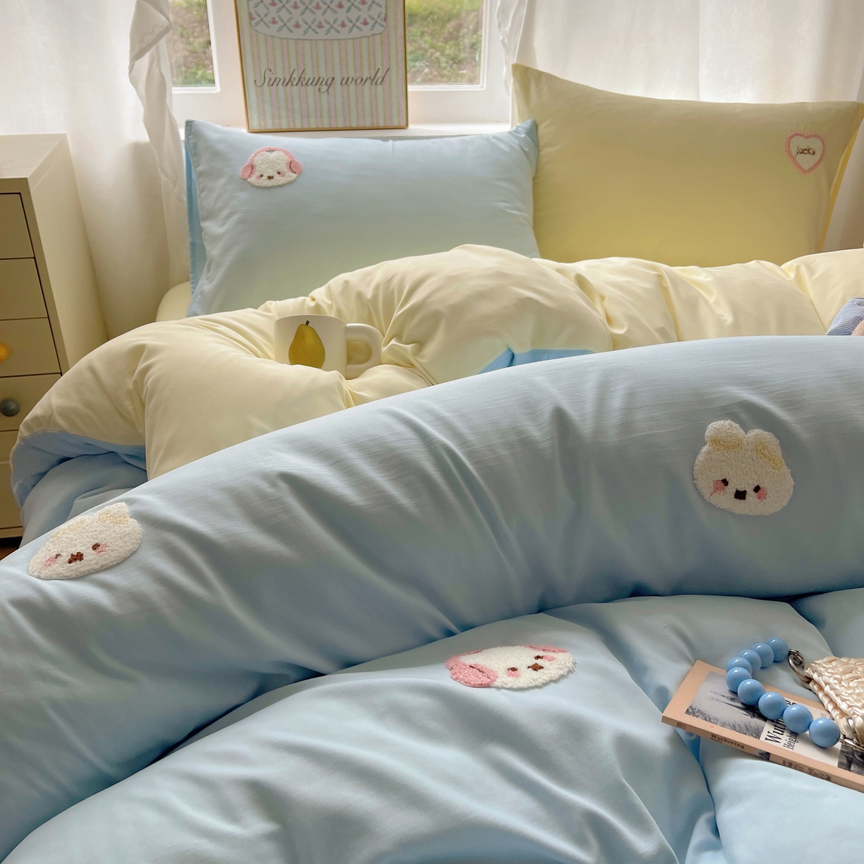 91家纺网 家纺一手货源 找家纺 韩都家居 2026春夏新款亲肤舒适毛巾绣四件套（包含买家秀原图） 音乐兔