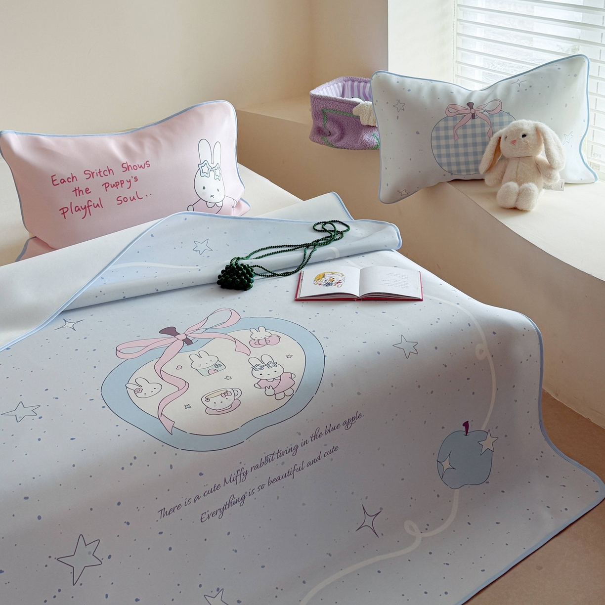 91家纺网 家纺一手货源 找家纺 美乐迪家纺 2026新款大版水光冰丝凉席席子凉席 苹果兔兔