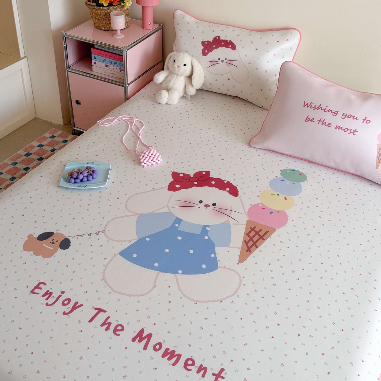 91家纺网 家纺一手货源 找家纺 美乐迪家纺 2026新款大版水光冰丝凉席席子凉席 冰淇淋小兔