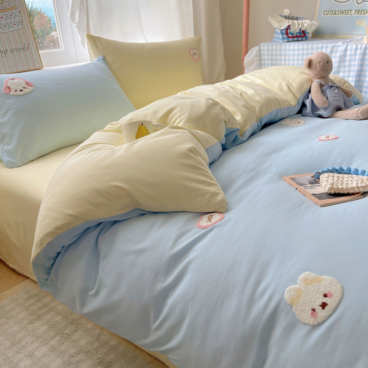 91家纺网 家纺一手货源 找家纺 韩都家居 2026春夏新款亲肤舒适毛巾绣四件套（包含买家秀原图） 音乐兔