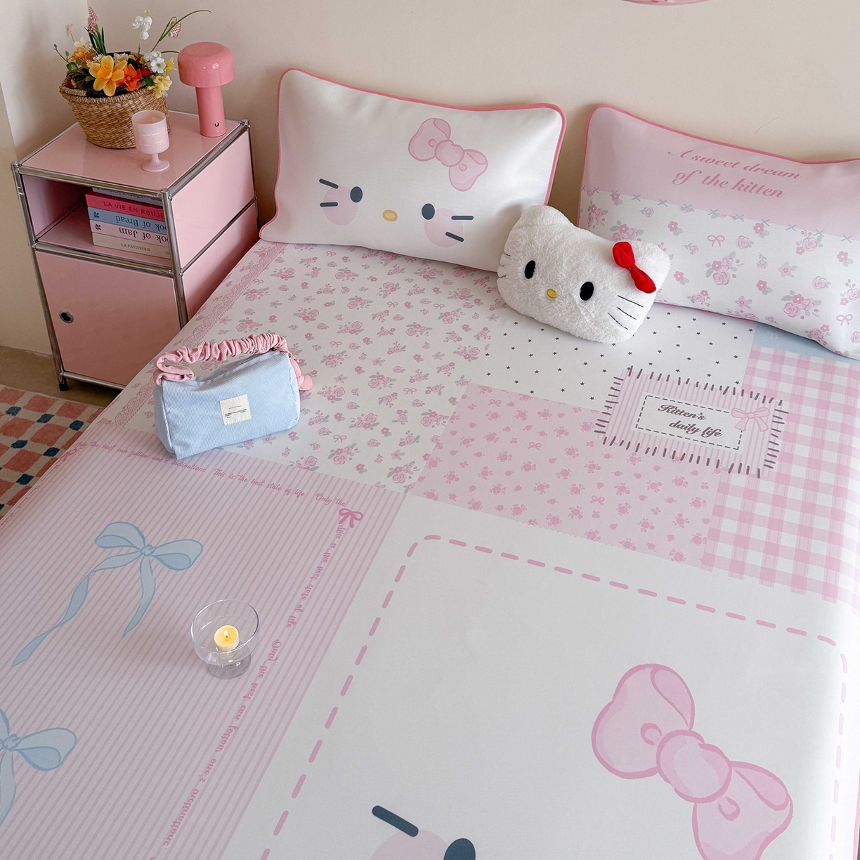 91家纺网 家纺一手货源 找家纺 美乐迪家纺 2026新款大版水光冰丝凉席席子凉席 碎花猫