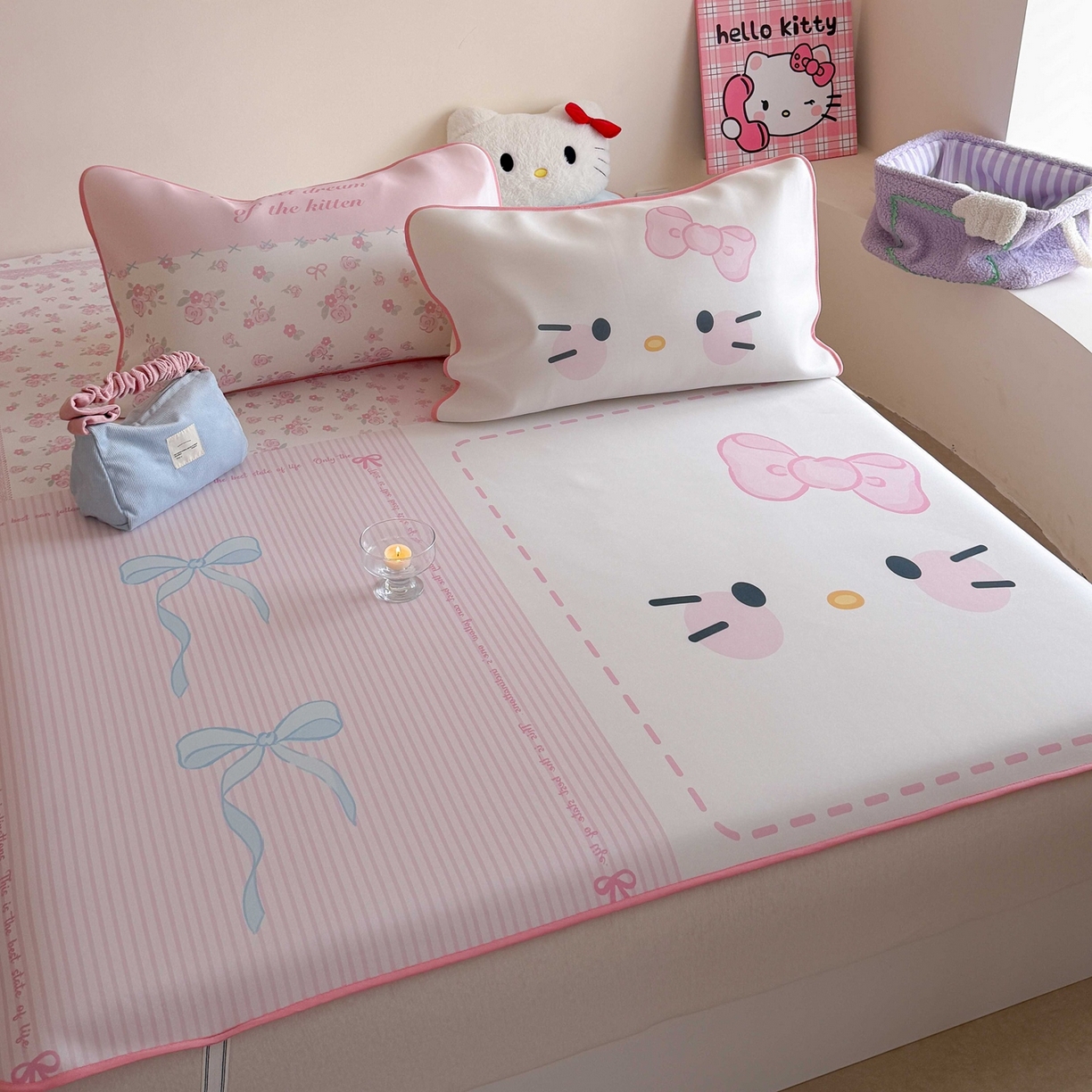 91家纺网 家纺一手货源 找家纺 美乐迪家纺 2026新款大版水光冰丝凉席席子凉席 碎花猫