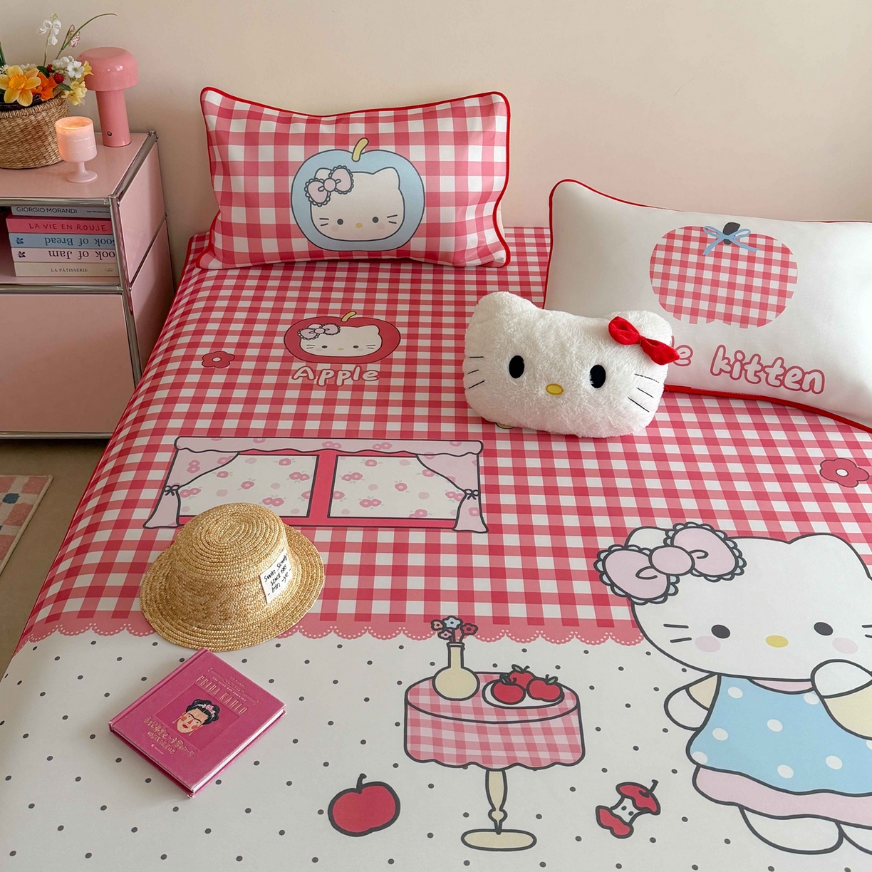 91家纺网 家纺一手货源 找家纺 美乐迪家纺 2026新款大版水光冰丝凉席席子凉席 苹果猫猫