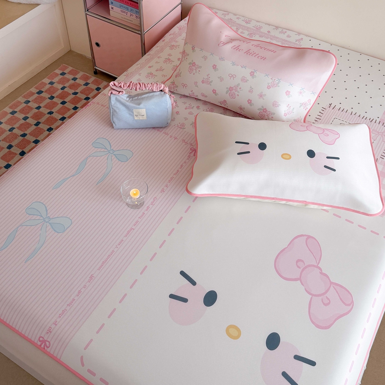 91家纺网 家纺一手货源 找家纺 美乐迪家纺 2026新款大版水光冰丝凉席席子凉席 碎花猫