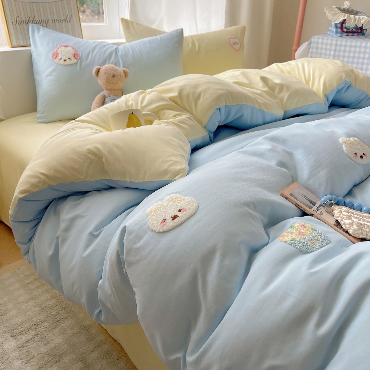 91家纺网 家纺一手货源 找家纺 韩都家居 2026春夏新款亲肤舒适毛巾绣四件套（包含买家秀原图） 音乐兔