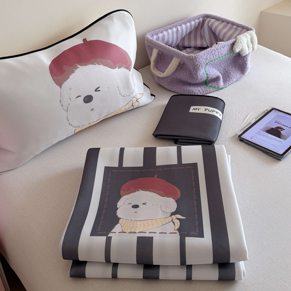 91家纺网 家纺一手货源 找家纺 美乐迪家纺 2026新款大版水光冰丝凉席席子凉席 黑条小狗