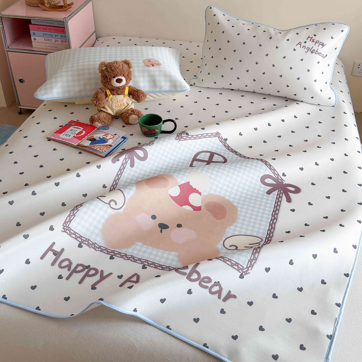 91家纺网 家纺一手货源 找家纺 美乐迪家纺 2026新款大版水光冰丝凉席席子凉席 天使小熊