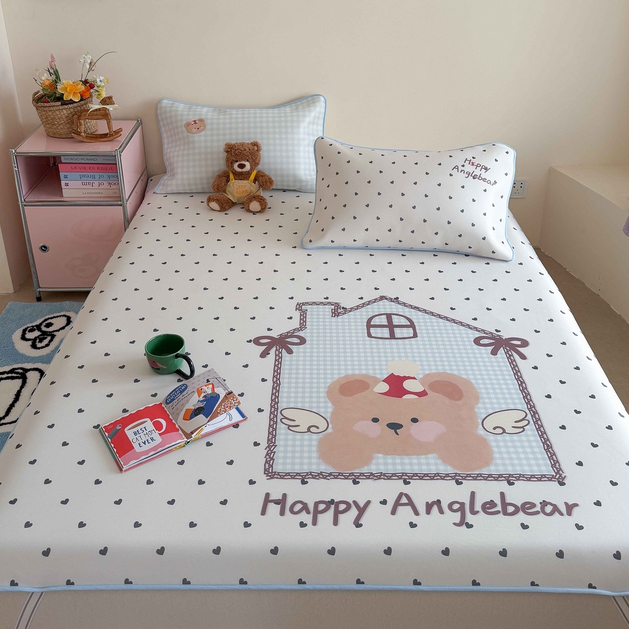 91家纺网 家纺一手货源 找家纺 美乐迪家纺 2026新款大版水光冰丝凉席席子凉席 天使小熊