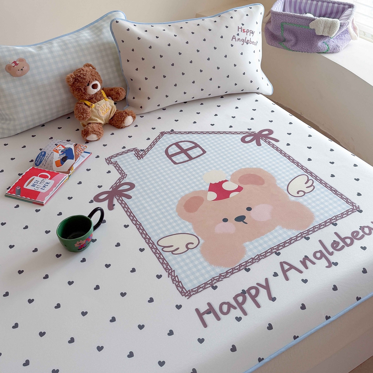 91家纺网 家纺一手货源 找家纺 美乐迪家纺 2026新款大版水光冰丝凉席席子凉席 天使小熊