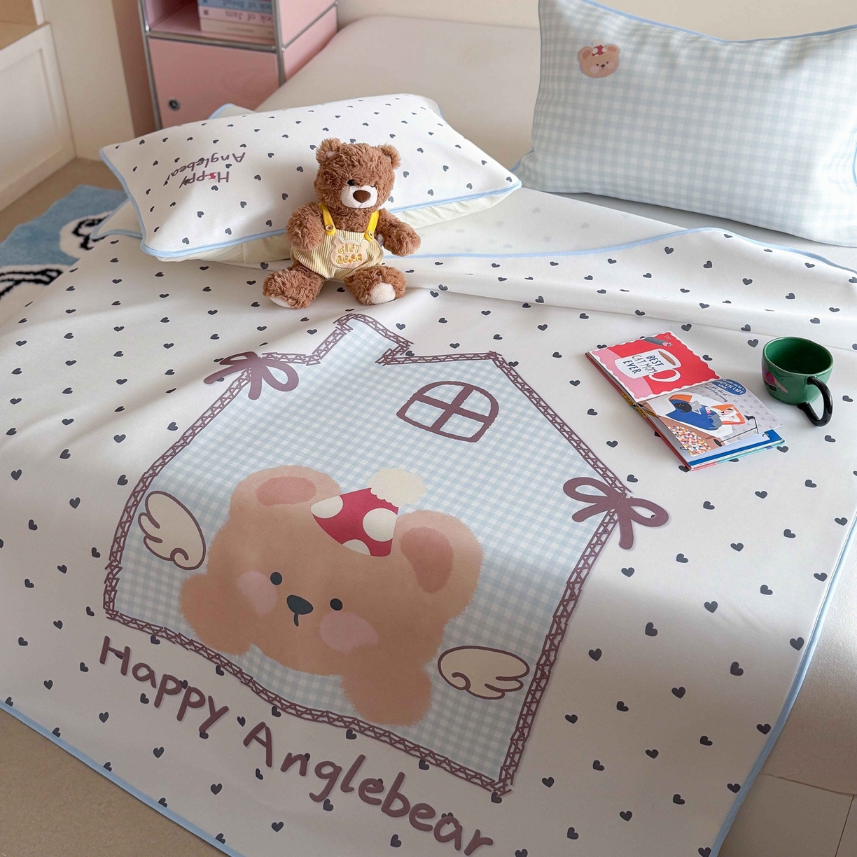 91家纺网 家纺一手货源 找家纺 美乐迪家纺 2026新款大版水光冰丝凉席席子凉席 天使小熊