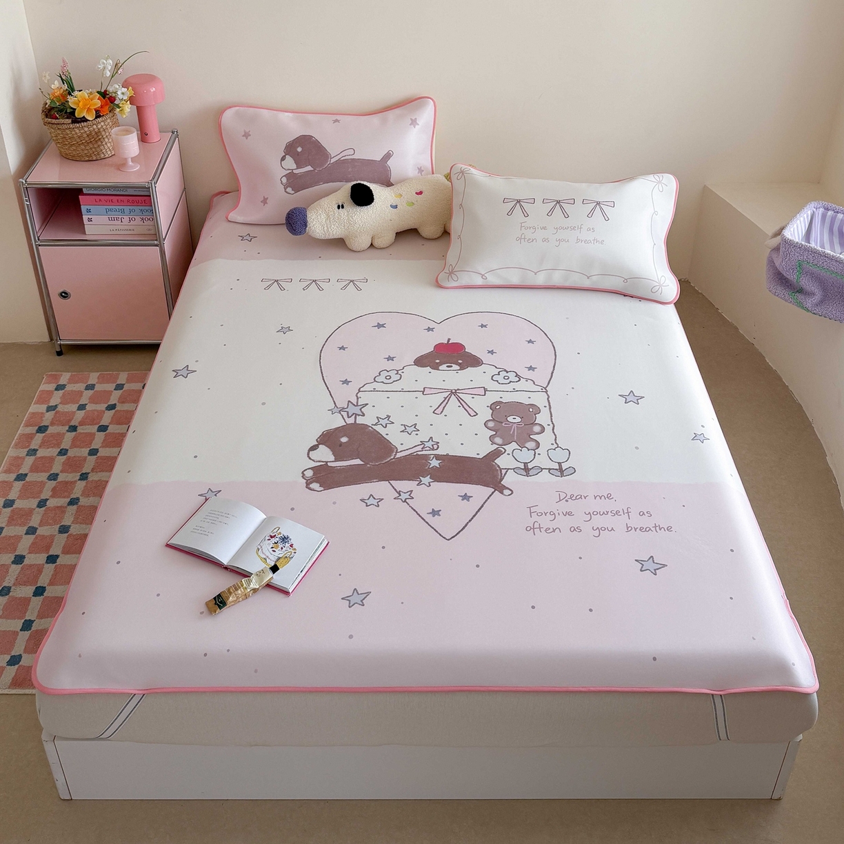 美乐迪家纺 2026新款大版水光冰丝凉席席子凉席 爱心腊肠狗