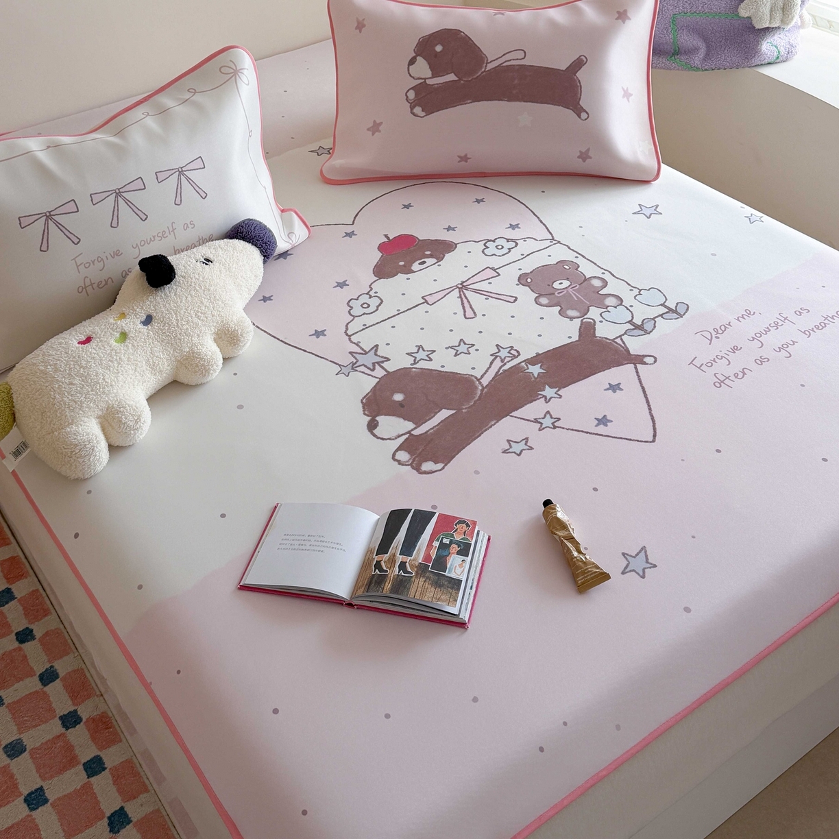 91家纺网 家纺一手货源 找家纺 美乐迪家纺 2026新款大版水光冰丝凉席席子凉席 爱心腊肠狗