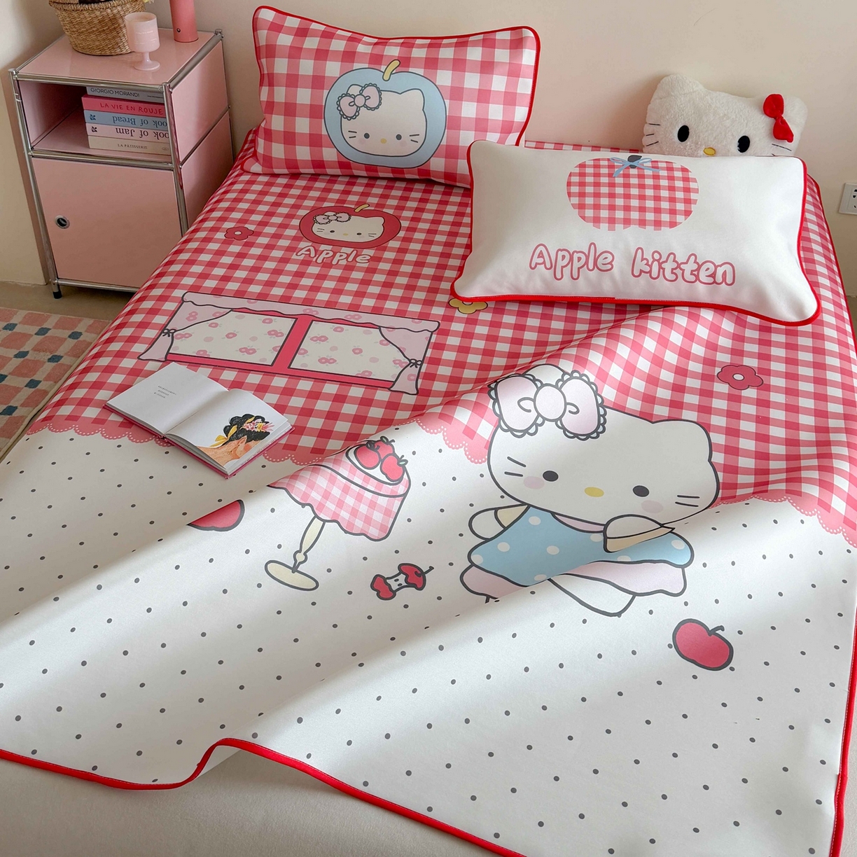 91家纺网 家纺一手货源 找家纺 美乐迪家纺 2026新款大版水光冰丝凉席席子凉席 苹果猫猫