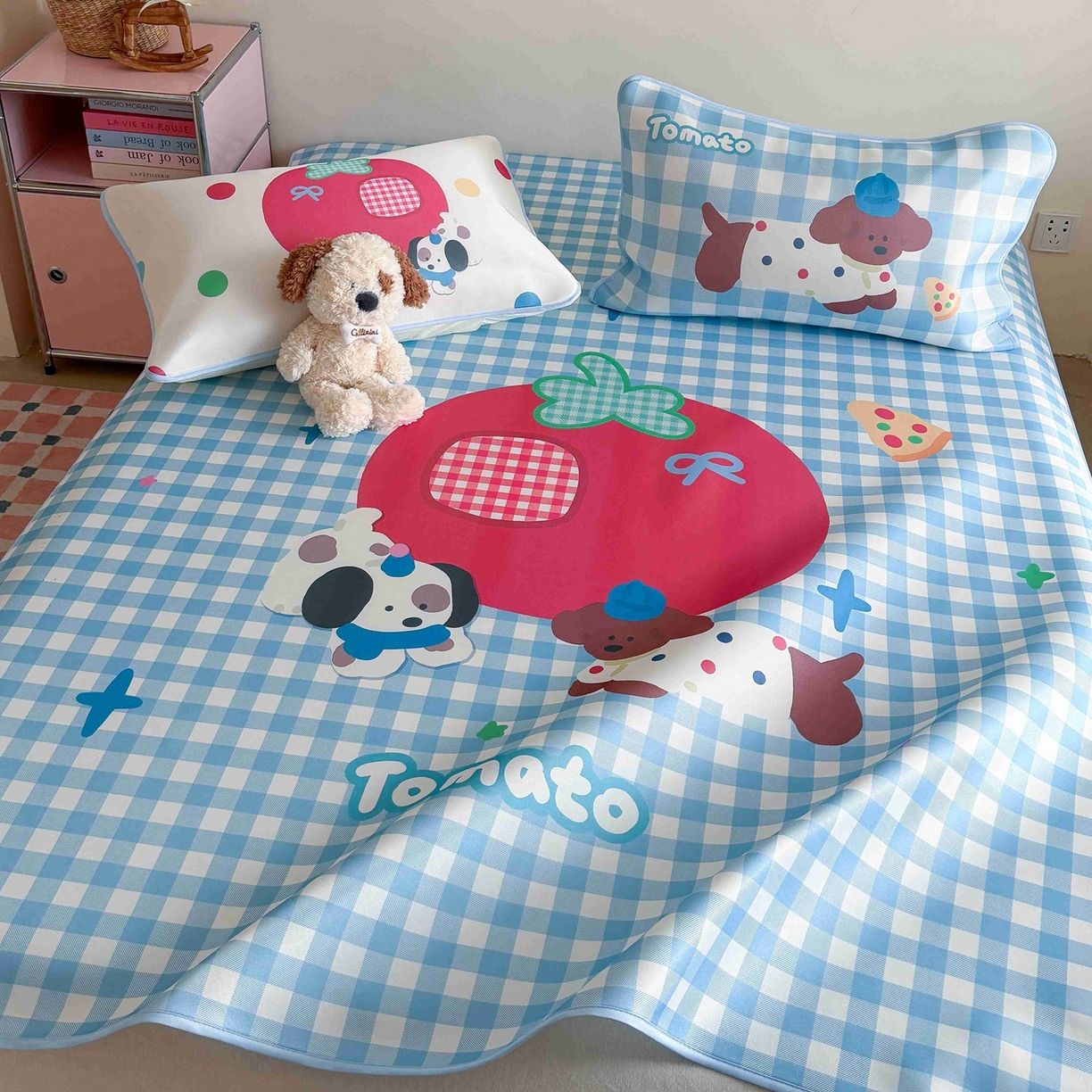 91家纺网 家纺一手货源 找家纺 美乐迪家纺 2026新款大版水光冰丝凉席席子凉席 狗狗番茄屋