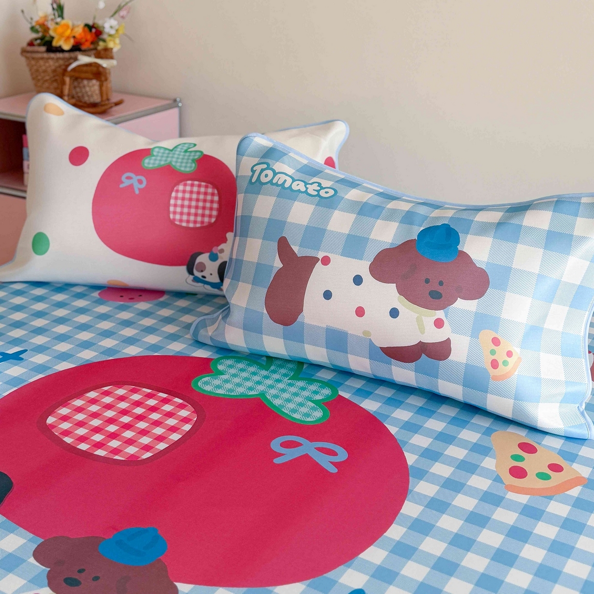 91家纺网 家纺一手货源 找家纺 美乐迪家纺 2026新款大版水光冰丝凉席席子凉席 狗狗番茄屋