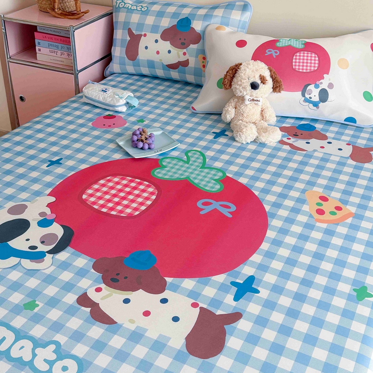 91家纺网 家纺一手货源 找家纺 美乐迪家纺 2026新款大版水光冰丝凉席席子凉席 狗狗番茄屋