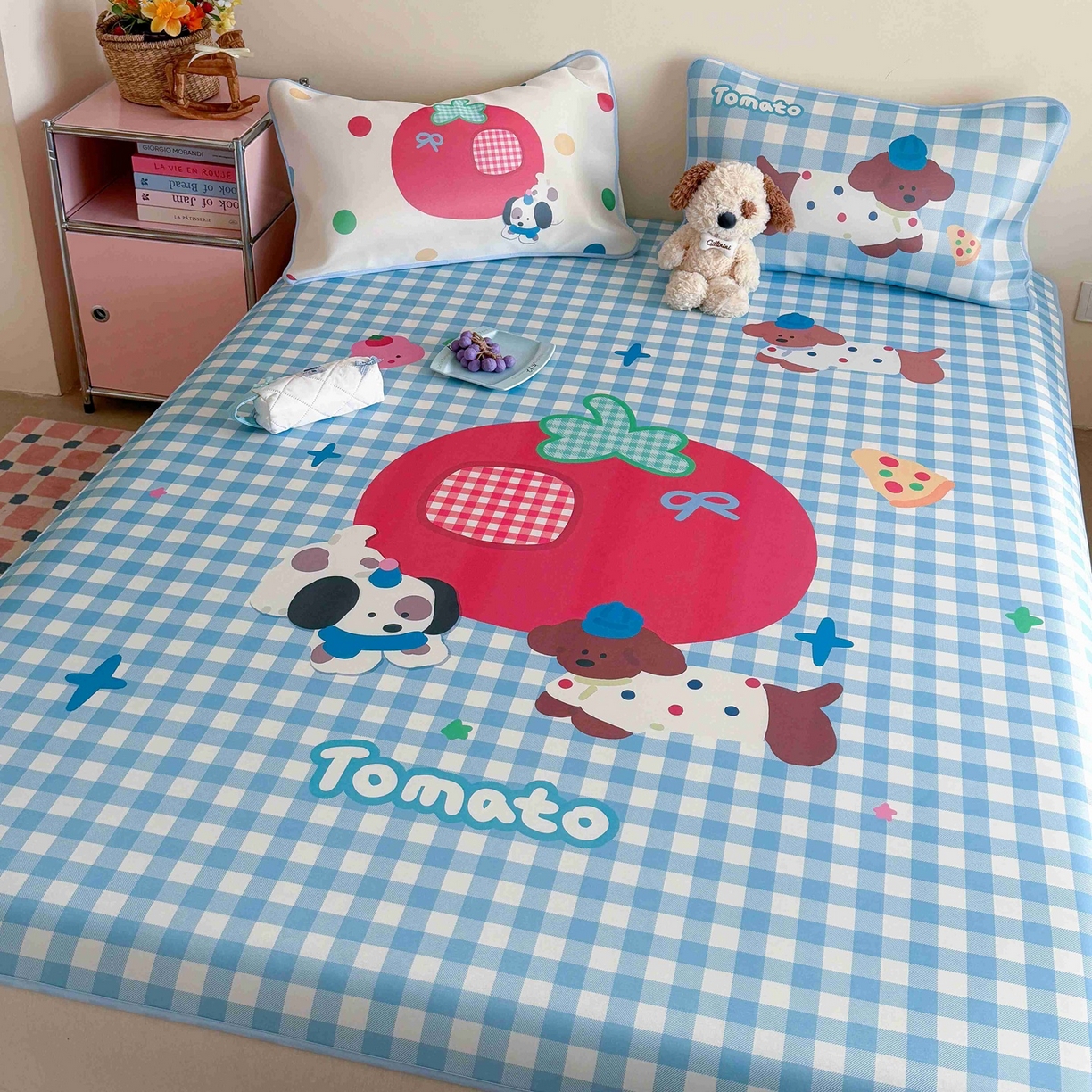 91家纺网 家纺一手货源 找家纺 美乐迪家纺 2026新款大版水光冰丝凉席席子凉席 狗狗番茄屋