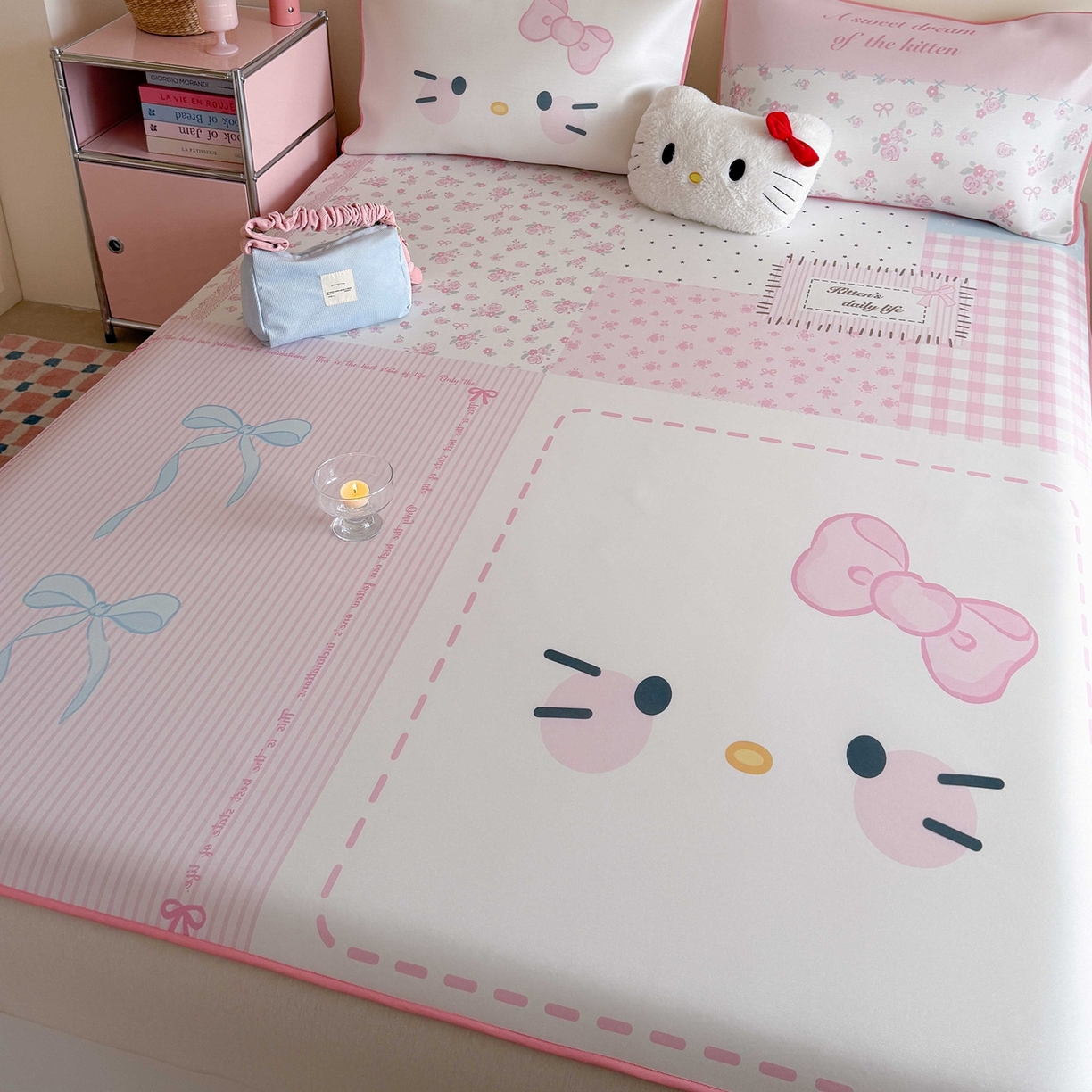 91家纺网 家纺一手货源 找家纺 美乐迪家纺 2026新款大版水光冰丝凉席席子凉席 碎花猫