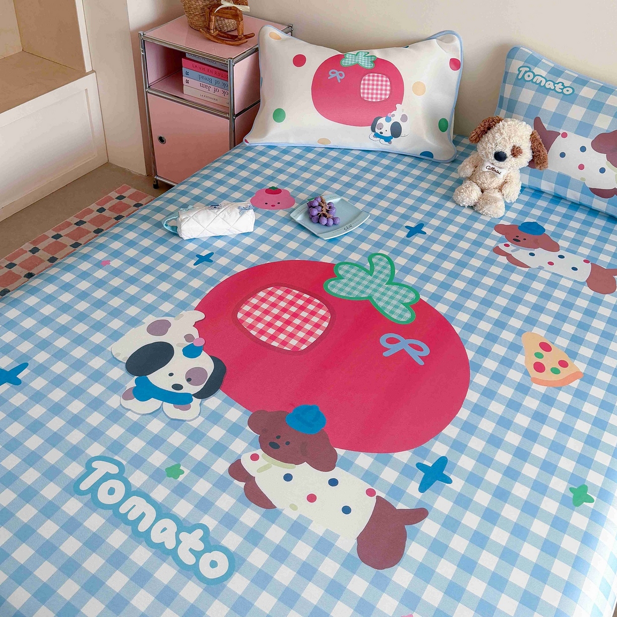 91家纺网 家纺一手货源 找家纺 美乐迪家纺 2026新款大版水光冰丝凉席席子凉席 狗狗番茄屋