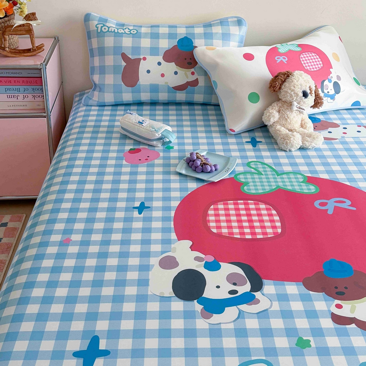 91家纺网 家纺一手货源 找家纺 美乐迪家纺 2026新款大版水光冰丝凉席席子凉席 狗狗番茄屋