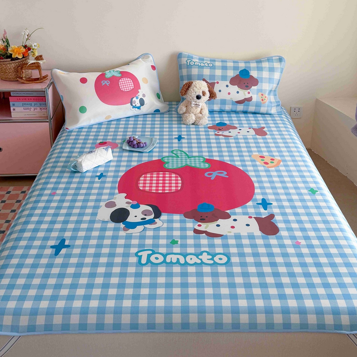 91家纺网 家纺一手货源 找家纺 美乐迪家纺 2026新款大版水光冰丝凉席席子凉席 狗狗番茄屋