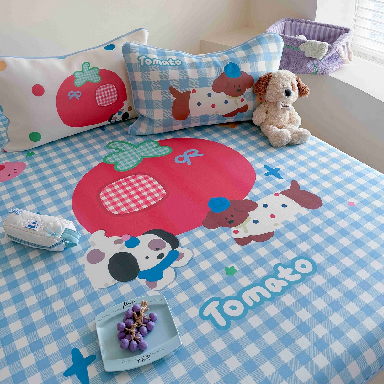 91家纺网 家纺一手货源 找家纺 美乐迪家纺 2026新款大版水光冰丝凉席席子凉席 狗狗番茄屋